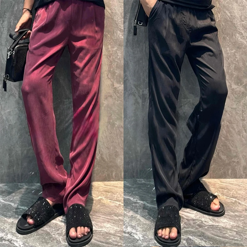 夏季薄款丝滑垂顺速干休闲裤男士高端纯色直筒面膜裤宽松运动长裤