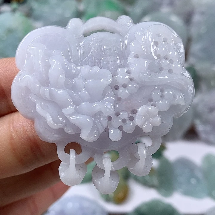 颈饰未镶嵌翡翠花开富贵如意锁福利