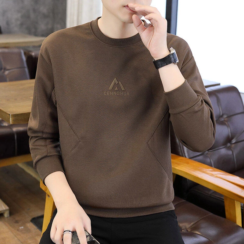 2025春季潮流百搭男士棉质套头国潮风拼接提花袖纯色卫衣打底8563