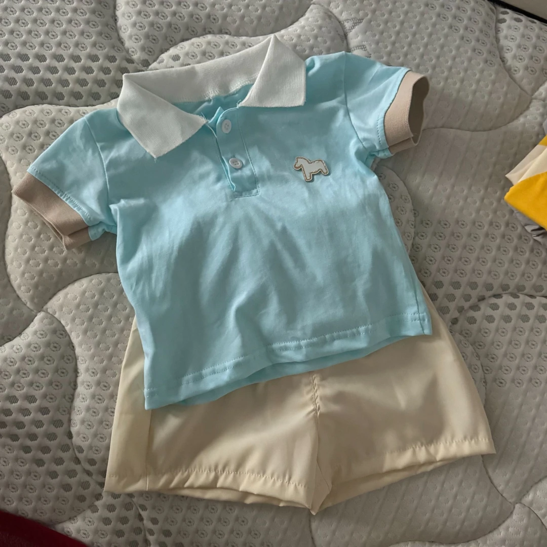 2025夏季新款小飞马polo领两件套 男童女童短袖洋气休闲