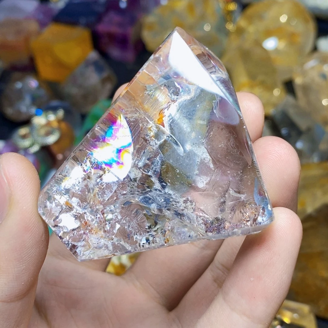 水晶珠宝半成品未镶嵌天然彩虹红礁花随形