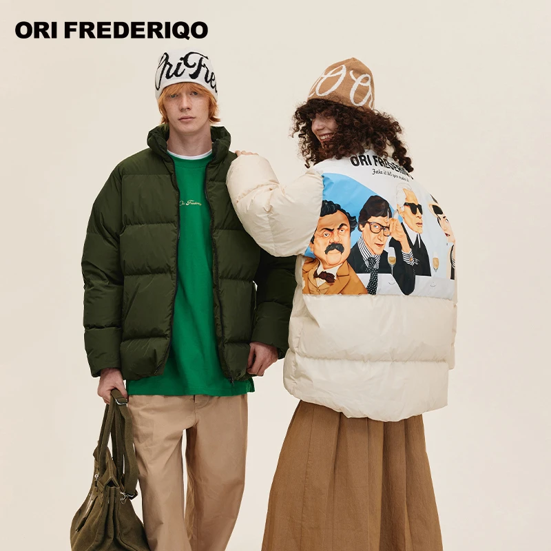Orifrederiqo羽绒服短款恶搞潮牌人物新款冬装无帽男女情侣