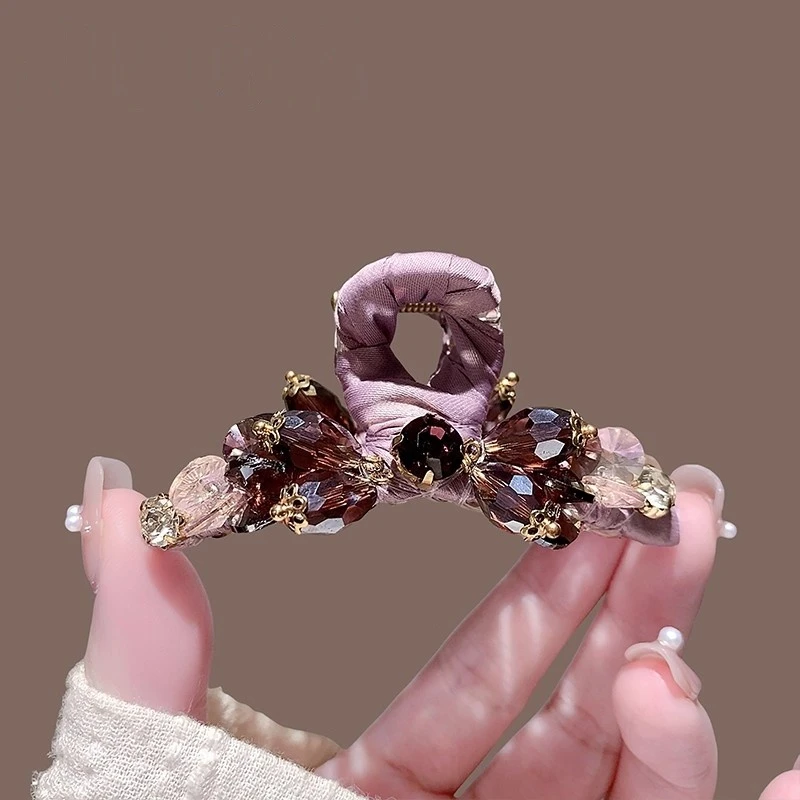 2025新款高级感紫色水晶抓夹女气质后脑勺半扎鲨鱼夹公主头发饰