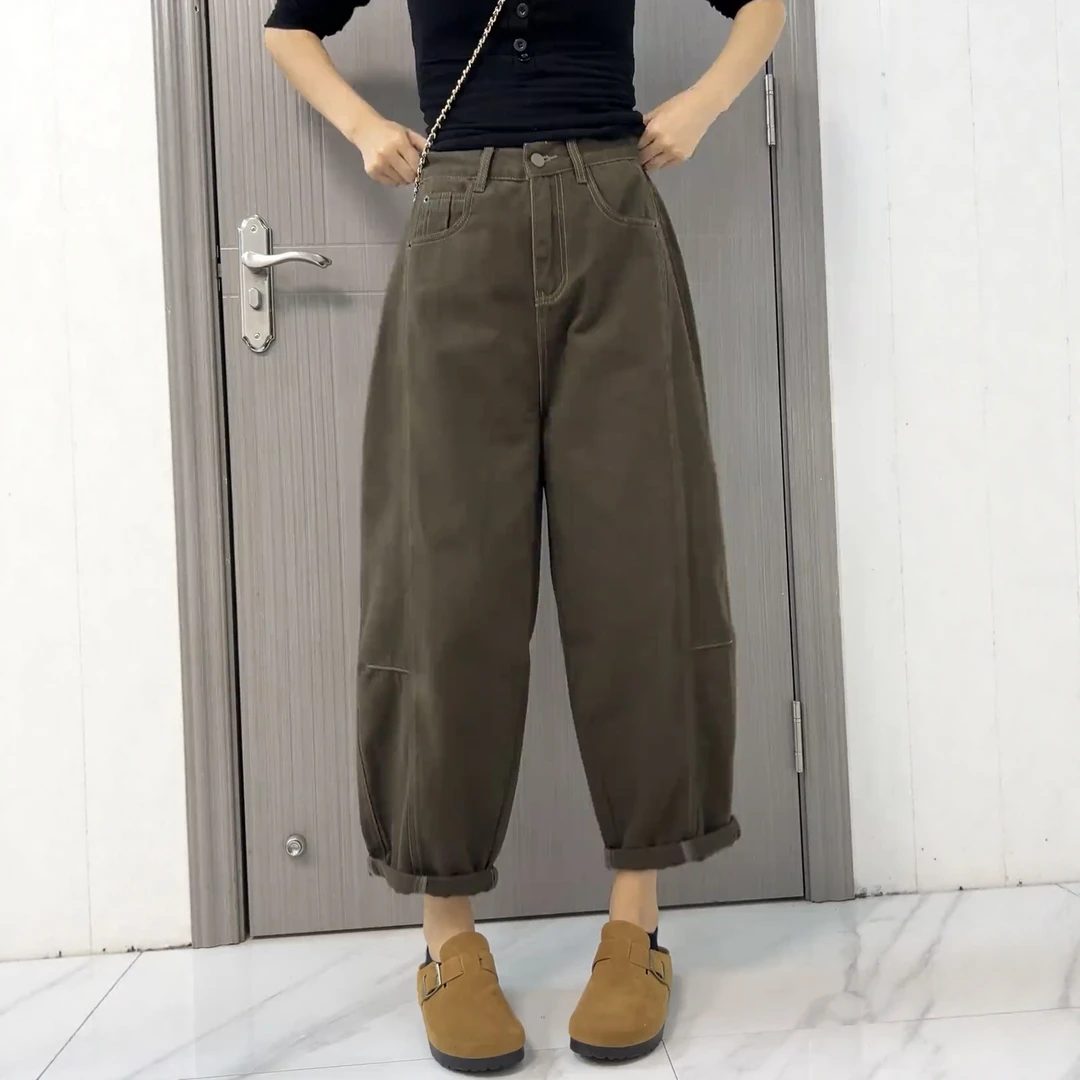 显瘦阔腿牛仔裤女秋季2025新款梨形身材大码时尚胖妹妹百搭萝卜裤