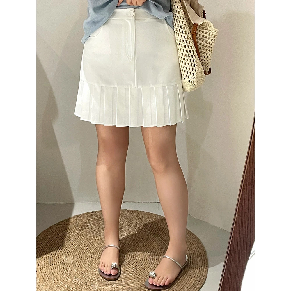 【乃粒】大码学院风半身裙百褶裙2025夏胖mm百搭高腰a字短裙NQ1205