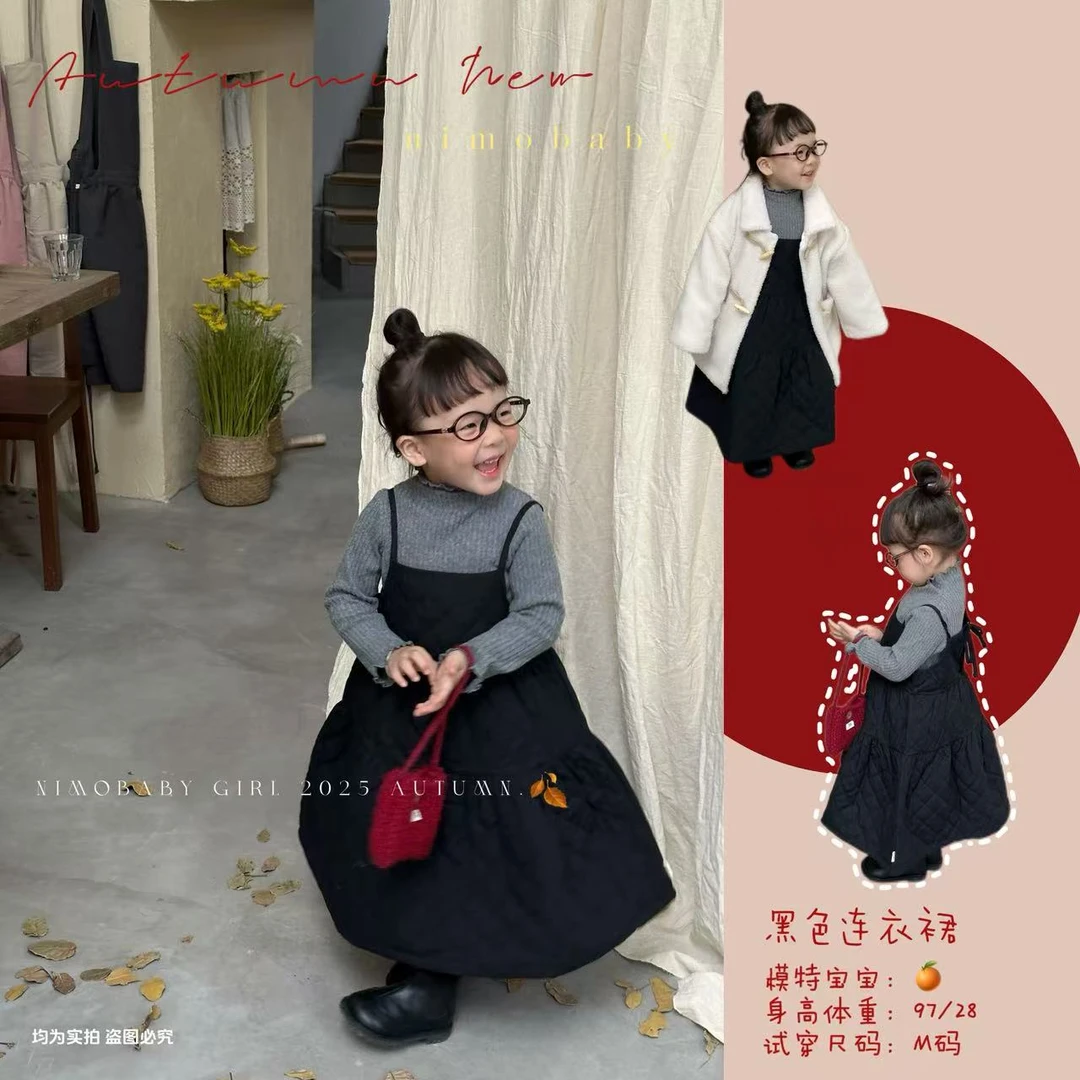 NIMO【小女巫的舞会】韩版琥珀系冬款女宝宝时尚百搭绗棉吊带连衣裙