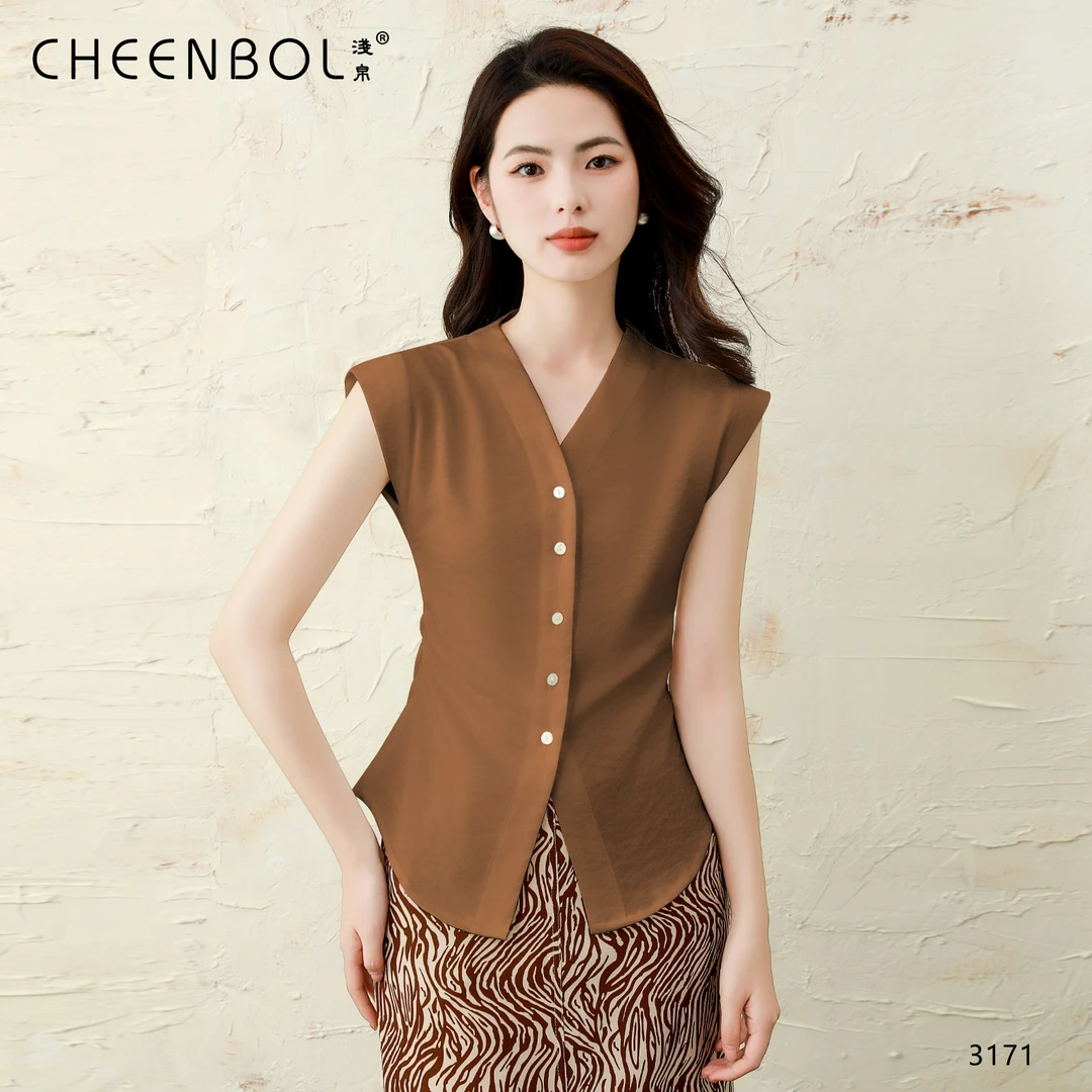 3171衬衫女夏季新款轻薄透气无袖简约纯色高级感百搭时尚通勤上衣