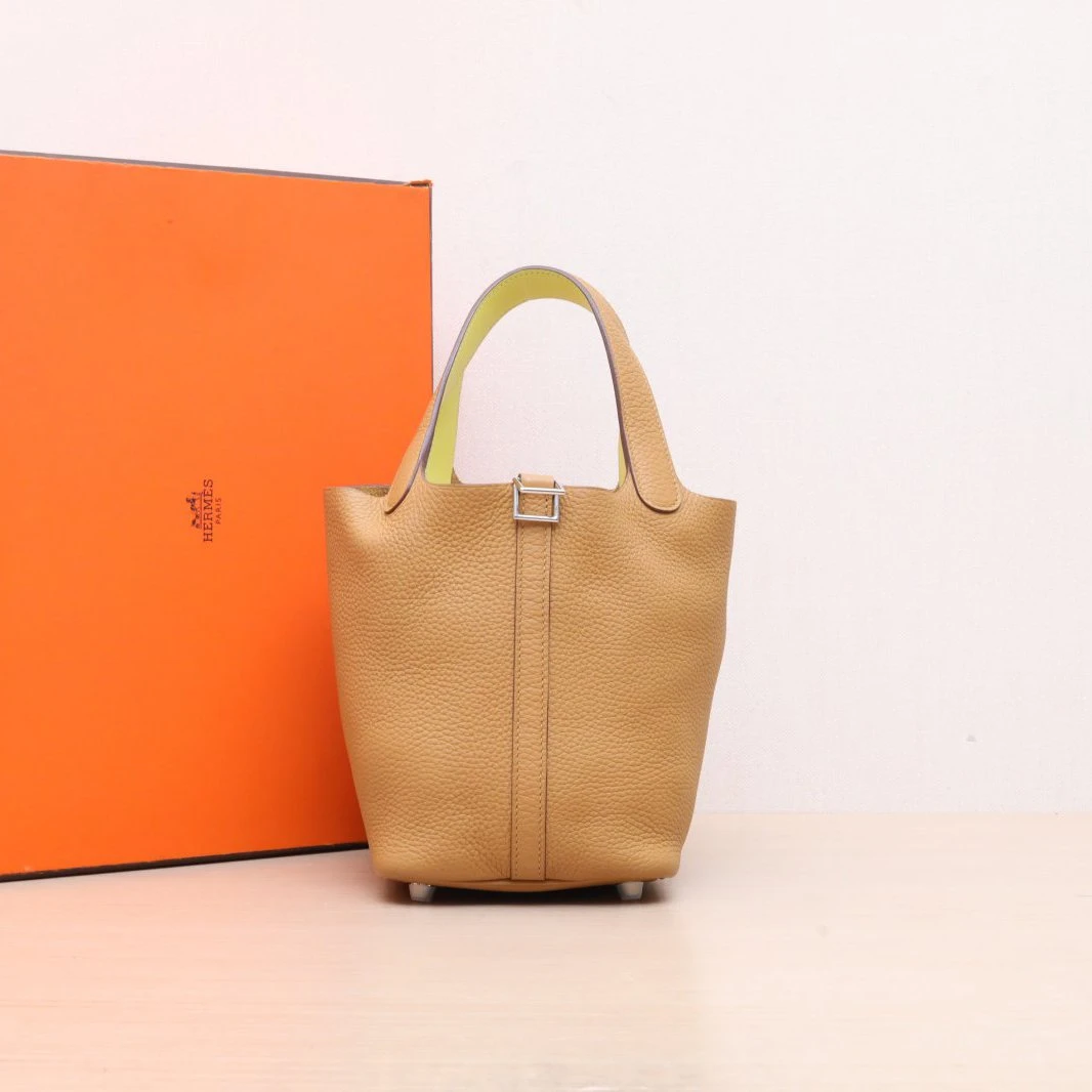 95新 Hermes/爱马仕 【66专属】菜篮子 18 芝麻色拼柠檬黄 Y刻