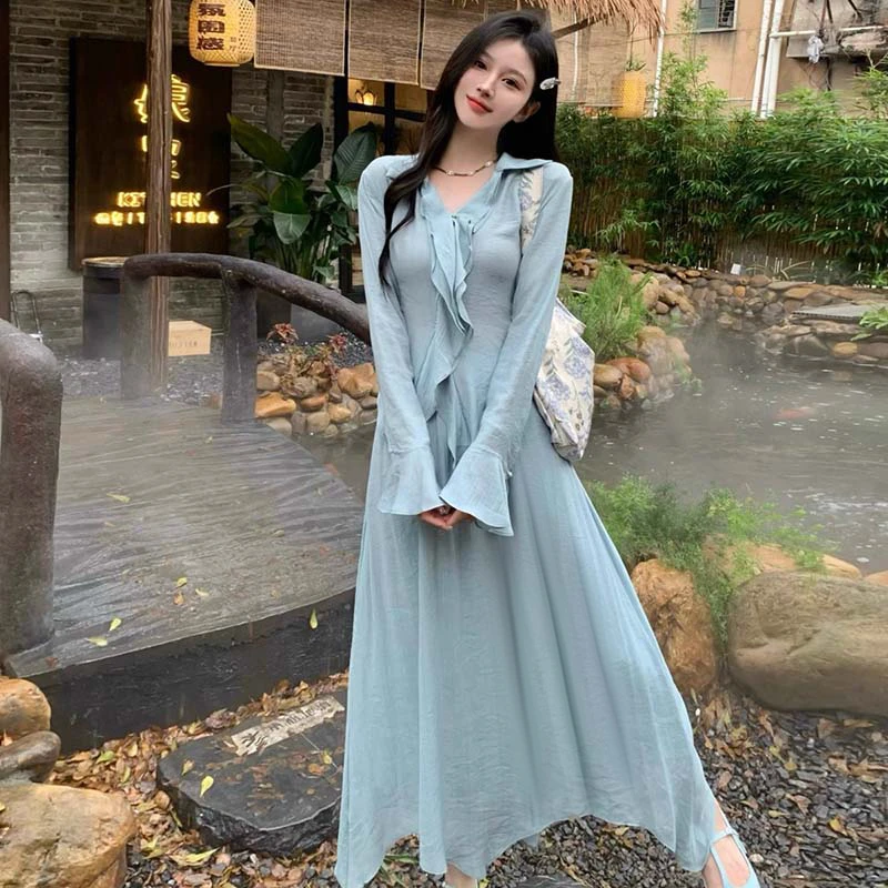 【两件套】【有内衬】2024新款法式温柔风长袖连衣裙子女高级感6622