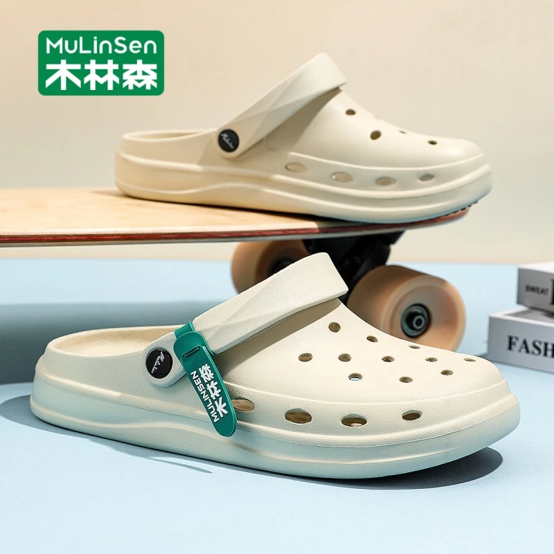 木林森洞洞鞋男款夏季透气包头两用沙滩鞋旅游户外软底防滑拖鞋男
