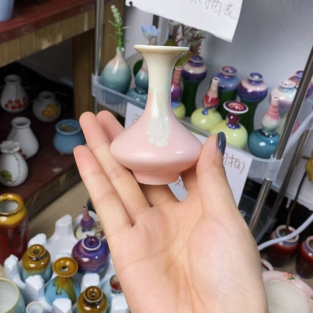 摆件巴掌大不插花景德镇高温陶瓷小花器