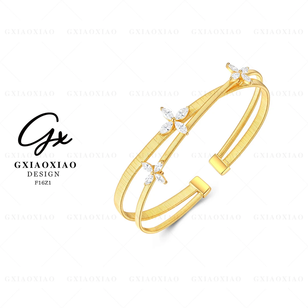 G XIAOXIAO 925银 镀K金【蕾丝花瓣】轻奢时尚高级气质手镯 F16Z1