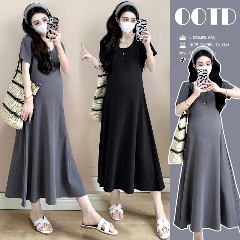 【安安】新款孕妇夏季夏装连衣裙纯棉大码宽松显瘦夏款长款裙子