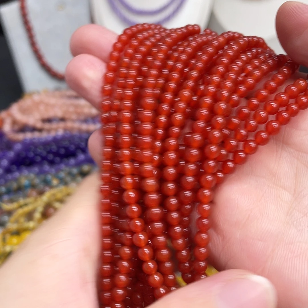 玛瑙/玉髓未镶嵌半成品红玛瑙4m散珠