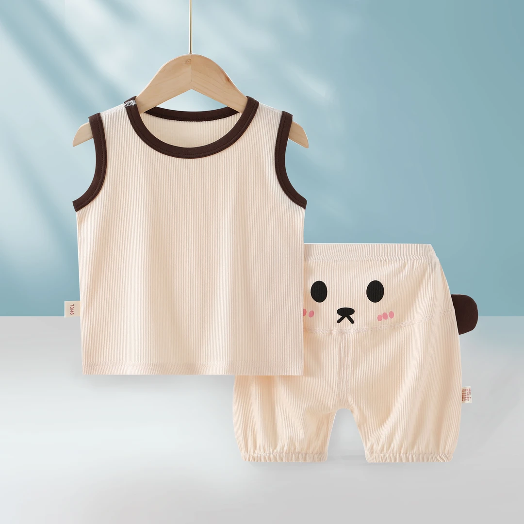 婴儿大耳朵背心夏季薄款宝宝套装儿童夏装分体套装抗菌无袖两件套