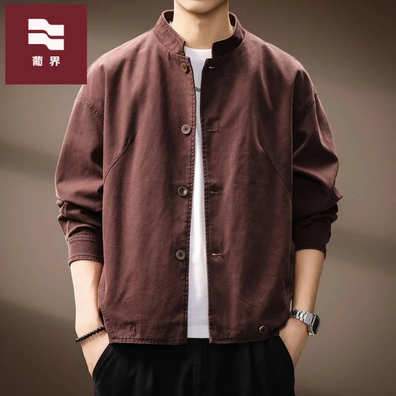 高端哈灵顿机车立领设计外套男士纯棉重磅工装秋季宽松飞行夹克男