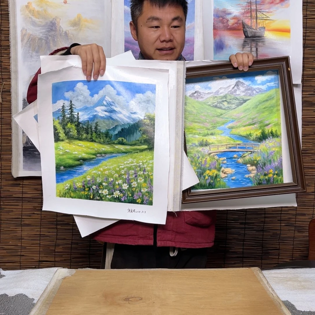 油画行路人小院绘画作品竞拍