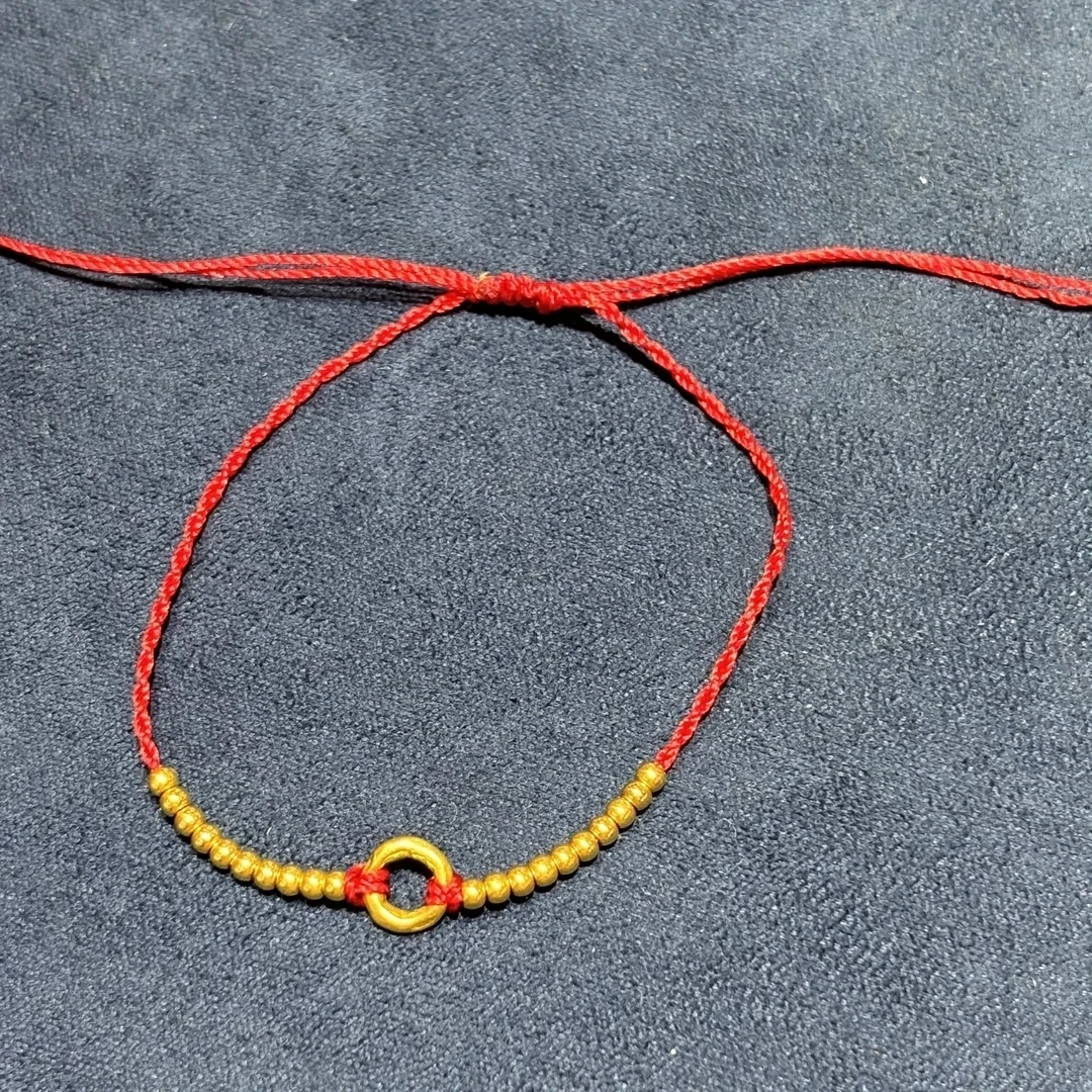 【水贝至诚珠宝足金999锤纹平安扣极简小红绳(金珠20粒)共21件黄金