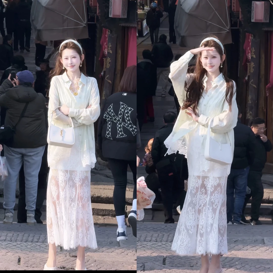 【婷婷】《薄荷》绿色衬衫蕾丝吊带套装三件套 TTZ2SC069【Q】