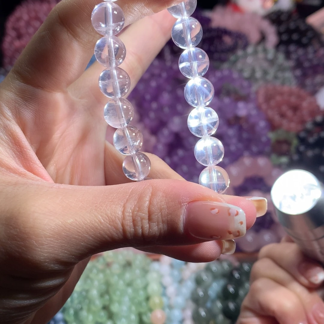 水晶手链未镶嵌莫粉六芒星粉水晶卡8.5-9mm