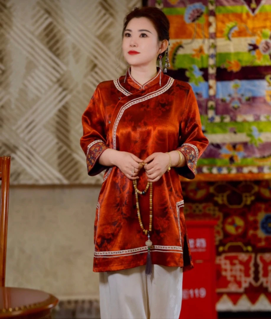 (东方美～夕照)中式重磅气质高端款复古刺绣金标柜柜品大衫