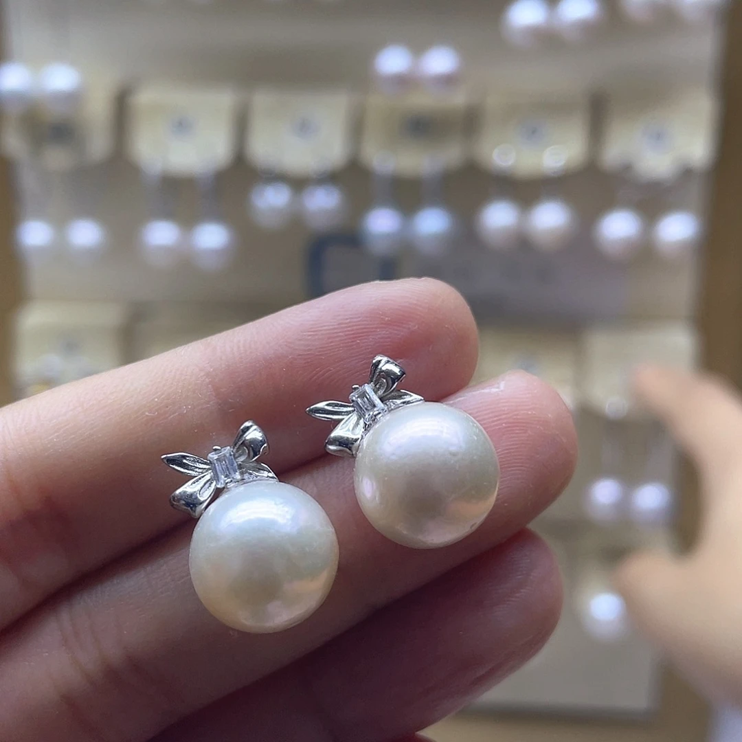 耳饰银S925镶嵌淡水珍珠