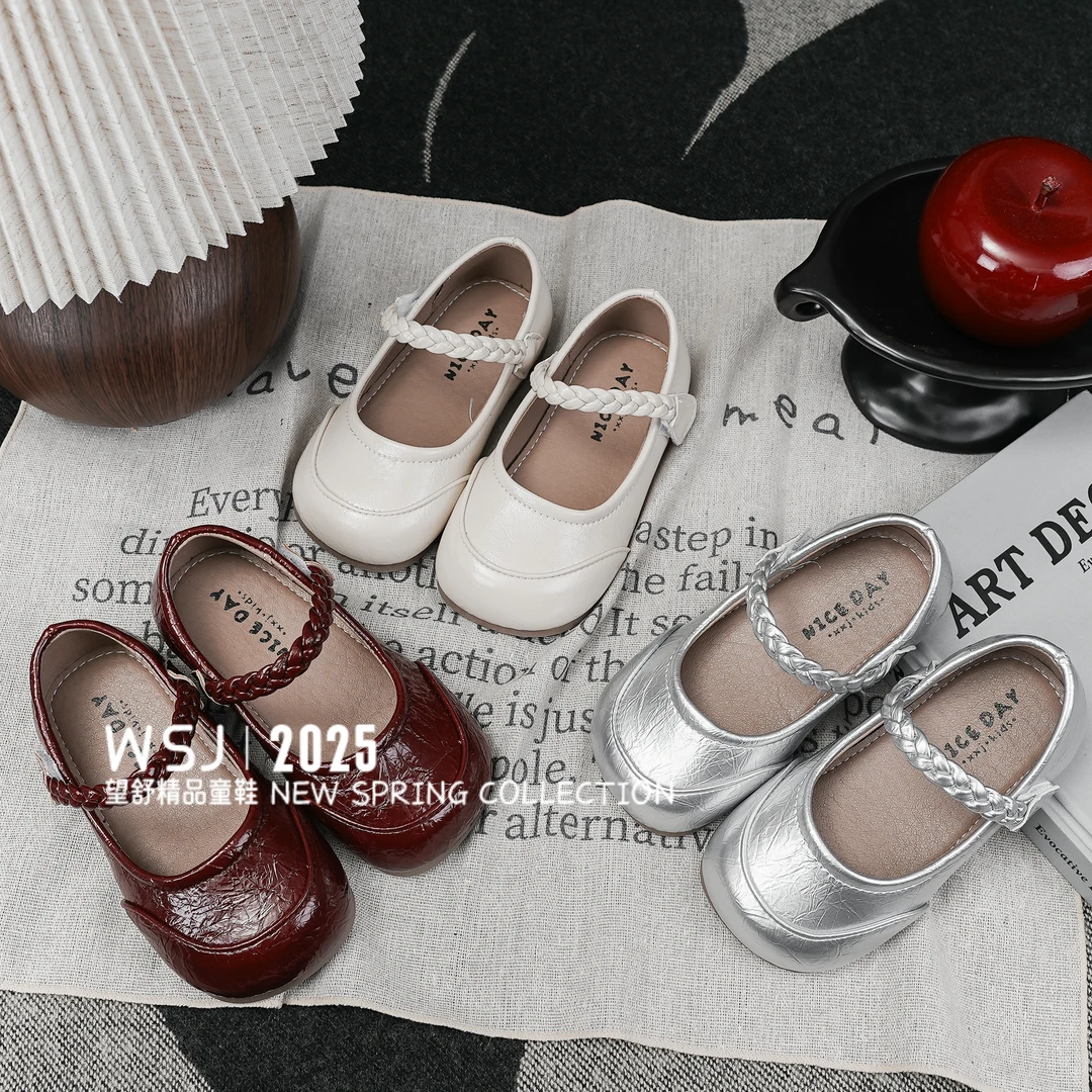 望舒家2025韩版女童麻花辫公主单鞋春秋季软底小皮鞋舞蹈鞋770