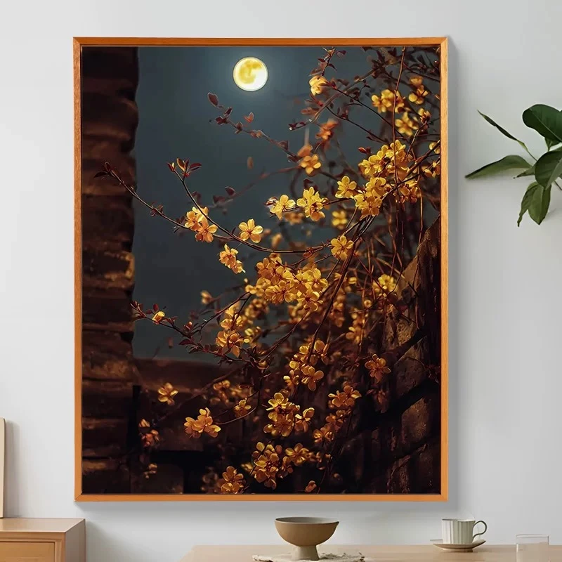 月泊梢头|数字油画diy真心遮盖六代颜料填涂色手绘礼物油彩装饰画