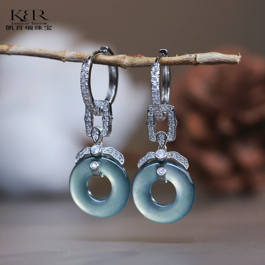 高定设计款天然A货翡翠平安扣甜甜圈耳饰耳扣大气百搭 KBR1111001