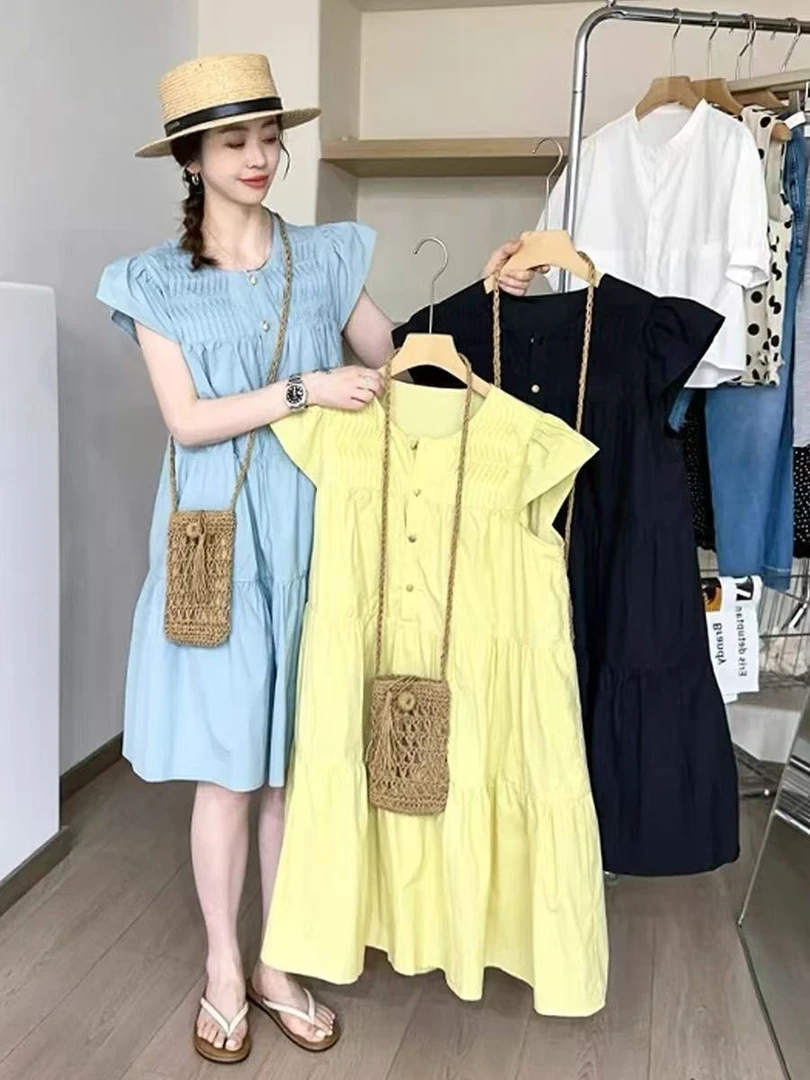 【团团女装】微胖大码女装圆领少女风夏季连衣裙