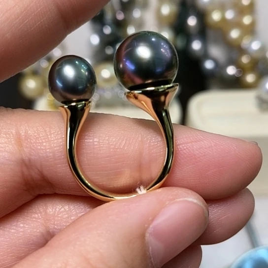 海水珍珠戒指银S925镶嵌9-12