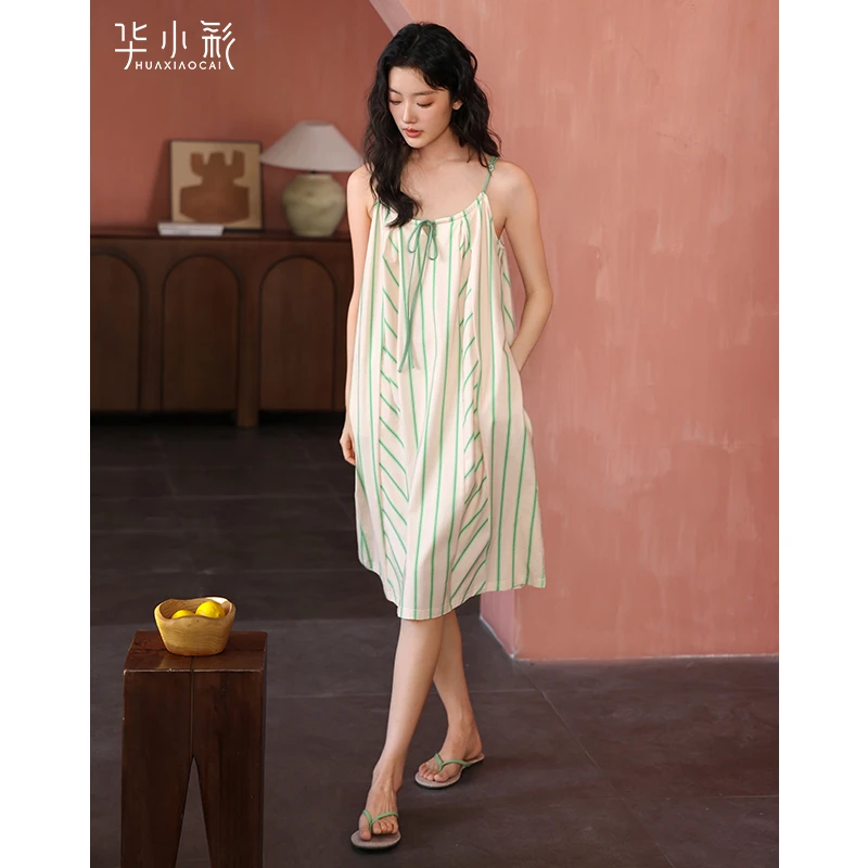 吊带睡裙女2025新款夏季夏天凉感莫代尔棉甜美条纹性感纯欲风睡衣