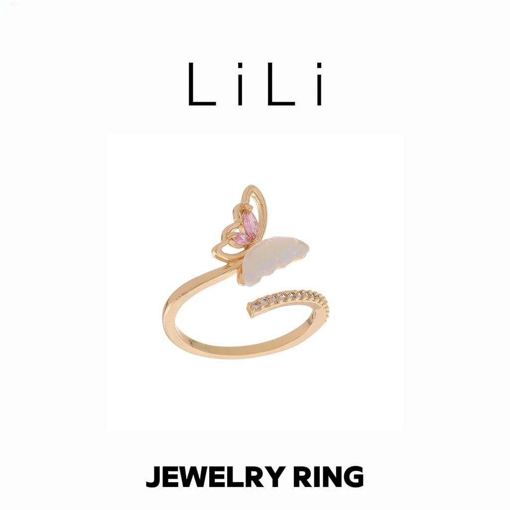 合金锆石戒指 【粉锆梦蝶】设计师高定轻奢气质简约可调节指环DN951