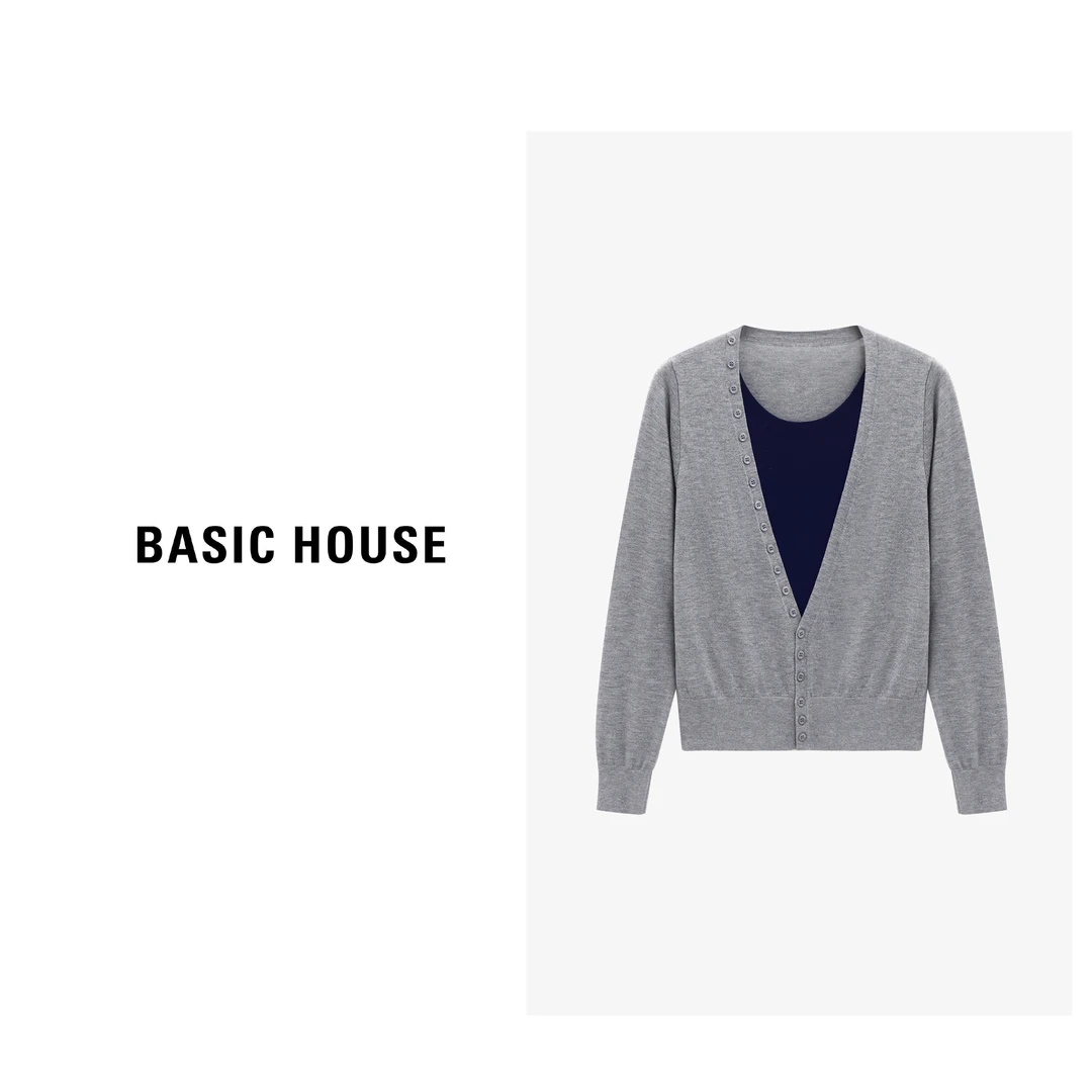 Basic House/百家好秋季新款简约气质假两件针织衫-B0625B5KTV2