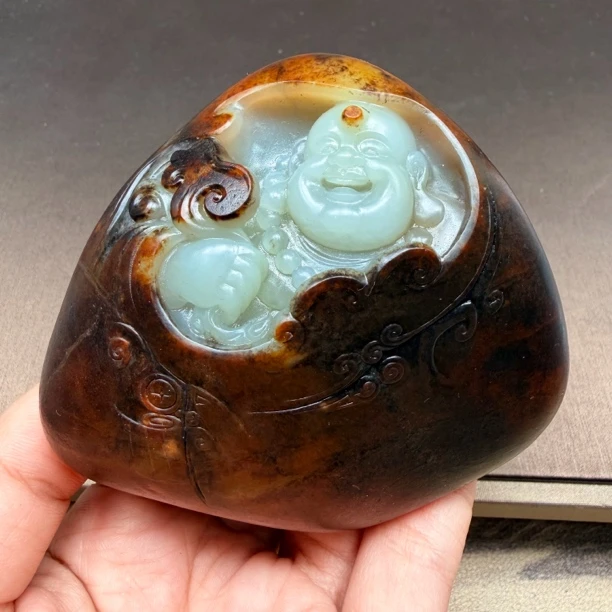 【伟伟鉴定】和田玉 新疆 籽 料 弥勒佛 佛公 手把件 78×81×31 精品