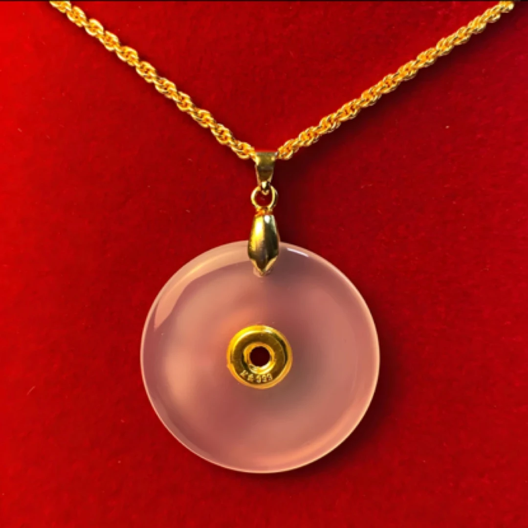 足金真金玉髓平安扣吊坠-男女同款-赠链子证书礼盒