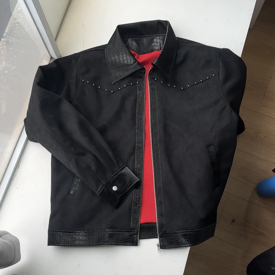 【醒醒】新年限定座山蟒拼接翻领加绒加厚夹克外套复古外套9942