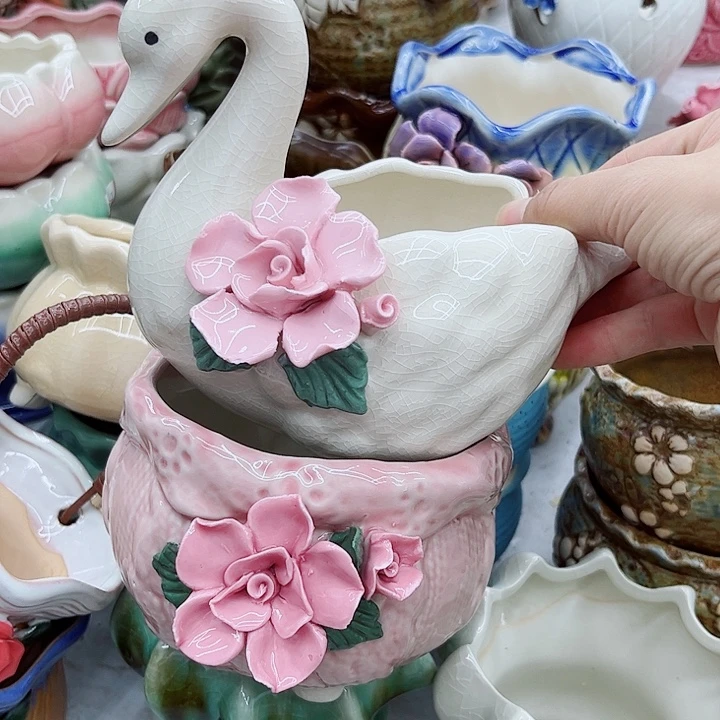 多肉绿植陶瓷花盆9.9包邮，有孔