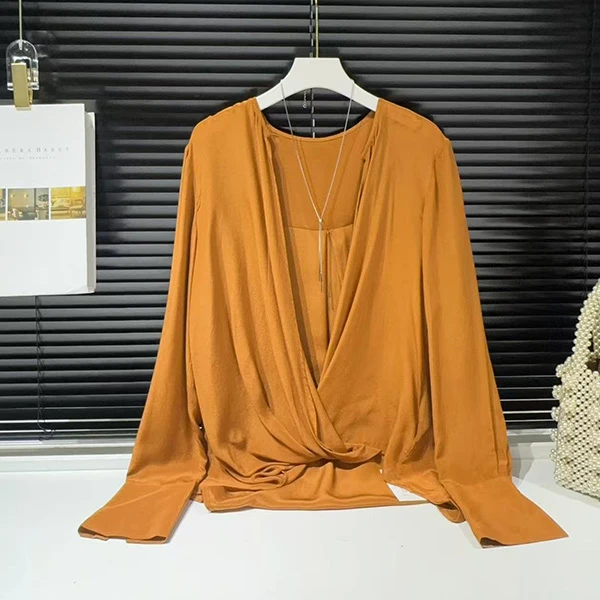 SX M胸86长74丝滑坠感长袖套头纯色气质显白衬衫上衣 9951