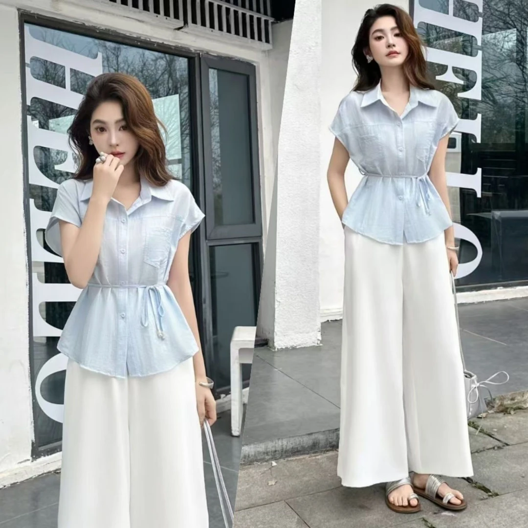 夏季新款韩版时尚气质显瘦短袖衬衫小个子新款翻领短袖衬衫睡衣