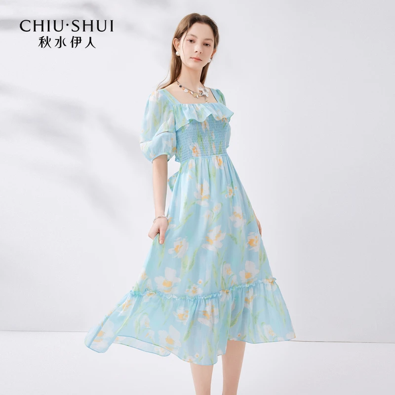 【丽公主】秋水伊人油画风印花天丝连衣裙装显瘦方624204B020429