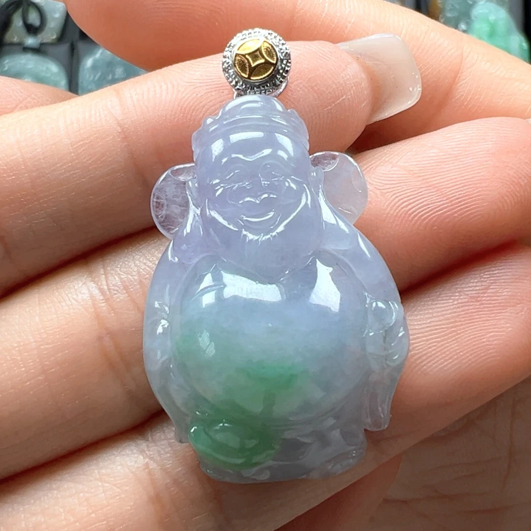 翡翠18K金镶嵌颈饰财神