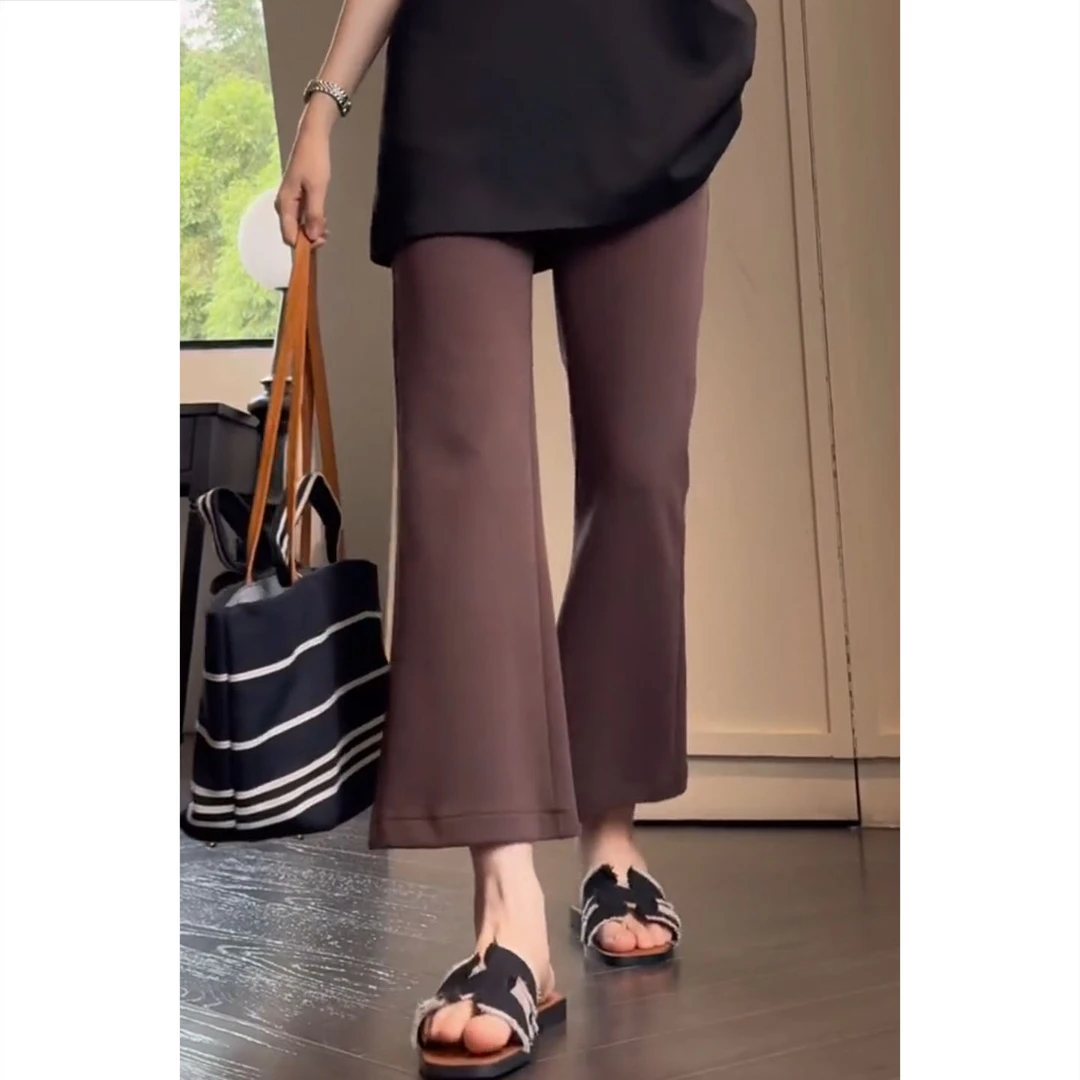 艾塔莉欧美风薄款休闲裤夏季外穿休闲风百搭修身气质喇叭裤纯色女