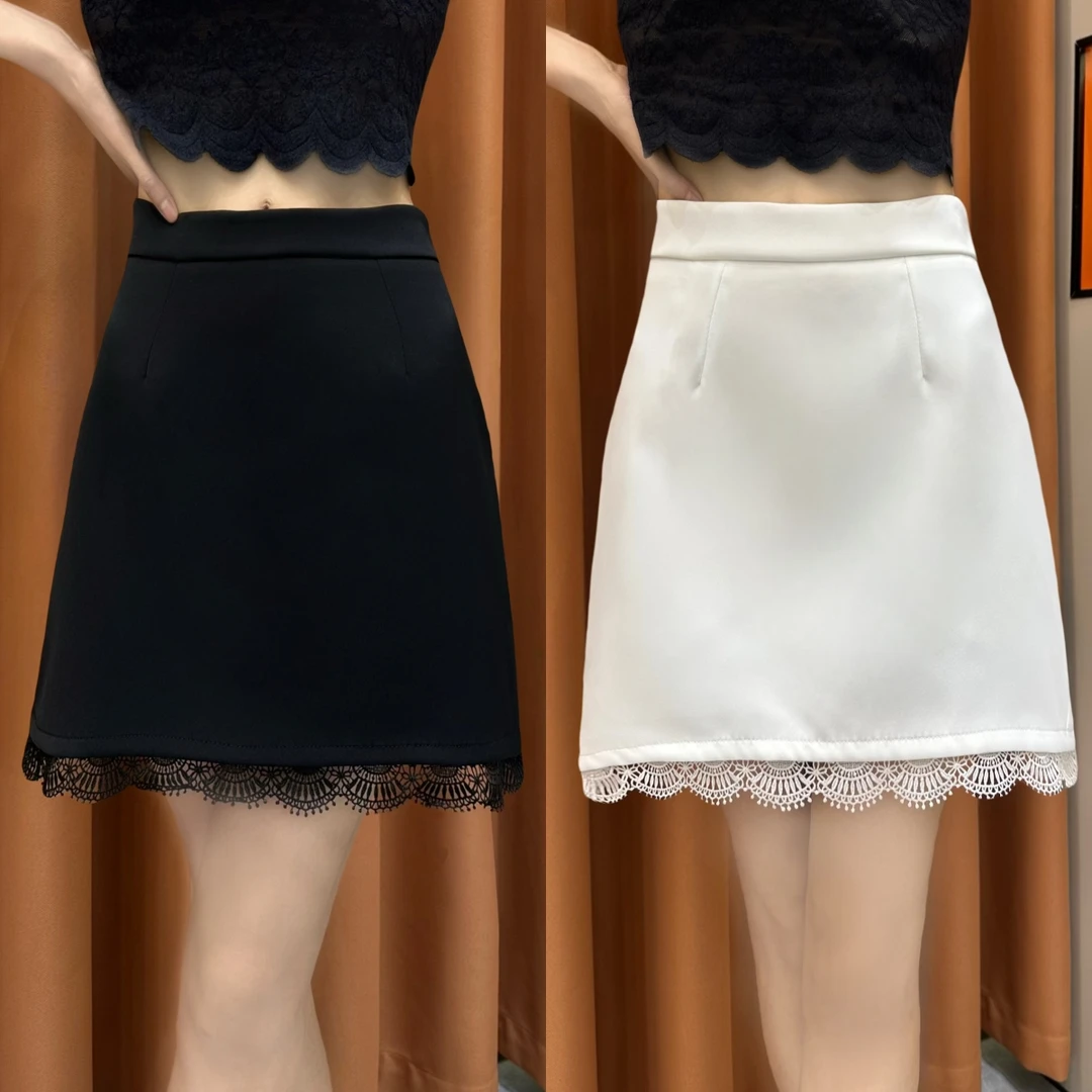 【柏芝推荐】2025早春新款高腰a字拼接蕾丝西装短裙时尚显瘦包裙女