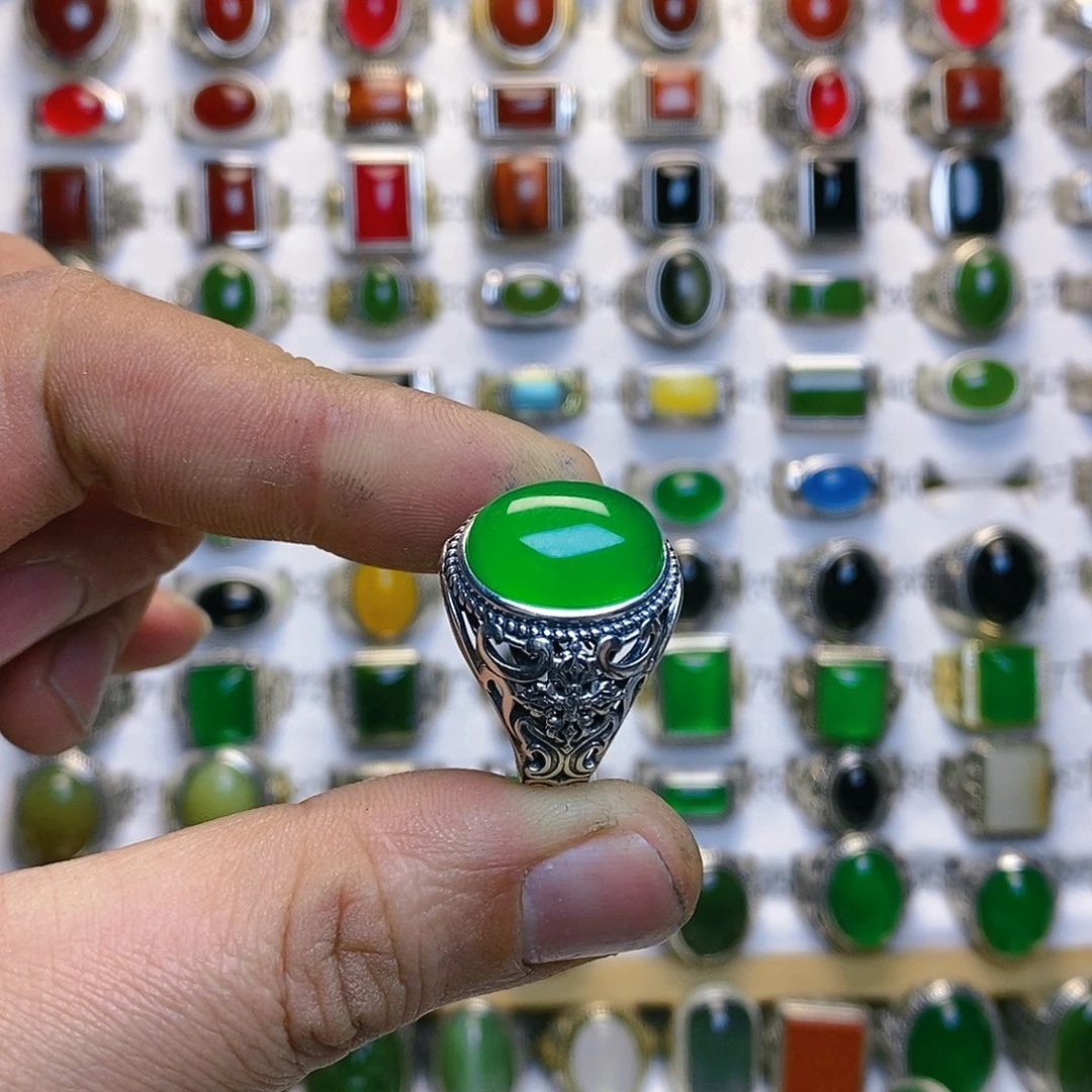 玛瑙/玉髓戒指银S925镶嵌