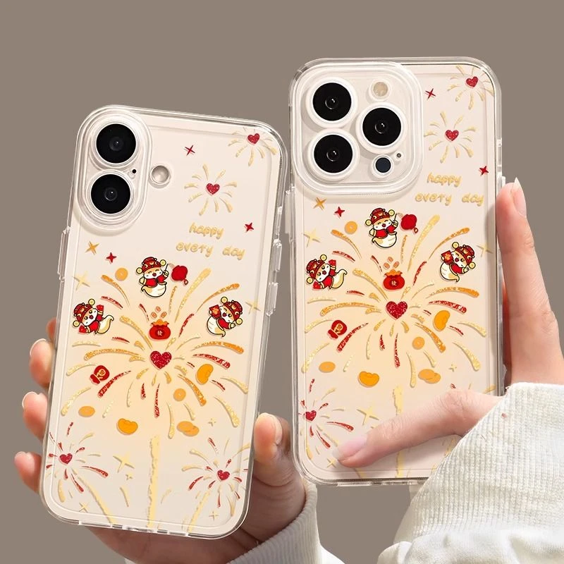 适用苹果16手机壳iphone15全包14Promax透明11防摔12女13烟花财神