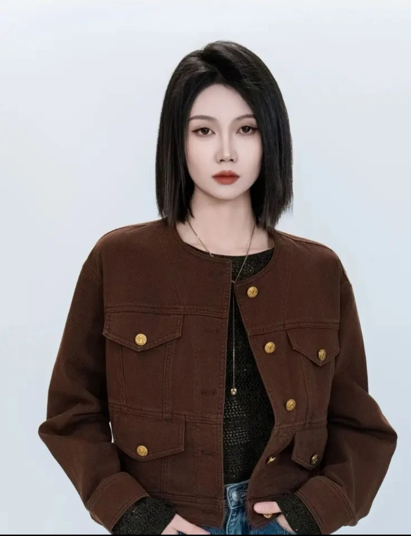 IDENTIFIES/易缔媤小香风气质短款外套复古圆领时尚休闲百搭上衣