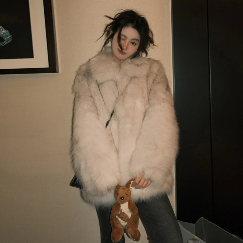 冬季新款托卡环保毛毛外套韩版气质百搭翻领仿狐狸毛毛茸茸上衣女