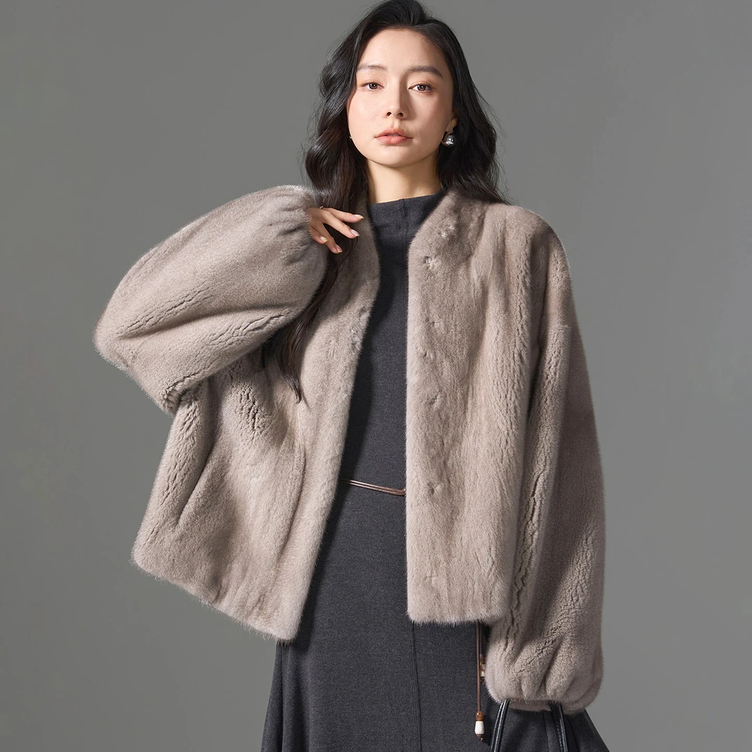 水貂皮草外套女银蓝整貂2025冬季新款时尚年轻款短款高级貂皮大衣