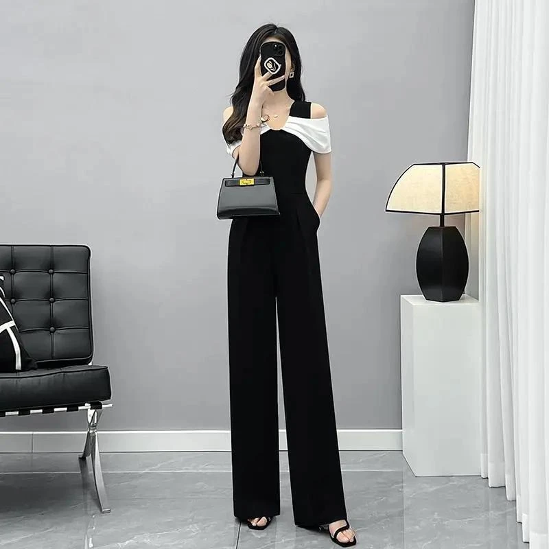 领连体裤套装女新款夏装高级感漏肩气质休闲阔腿裤两件套潮
